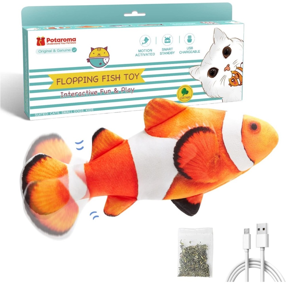 Cat Toy Flopping Fish rechargeable. Clown Fish cat toy.